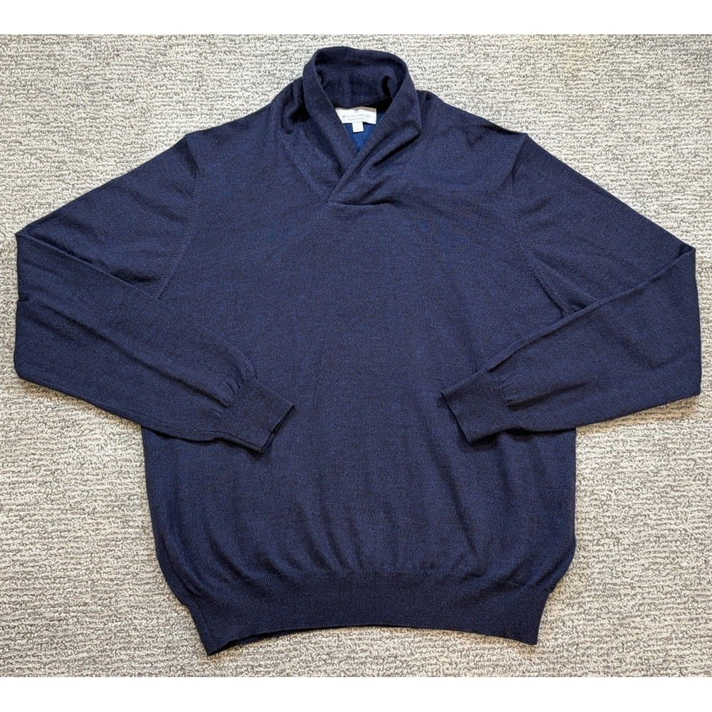 Toscano Firenze 100% Wool Mock Neck Sweater Blue Heather Large Soft‎ Stretch
